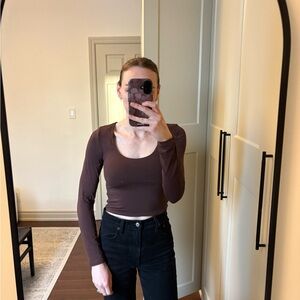 Babaton Brown Contour Scoop Neck Long Sleeve